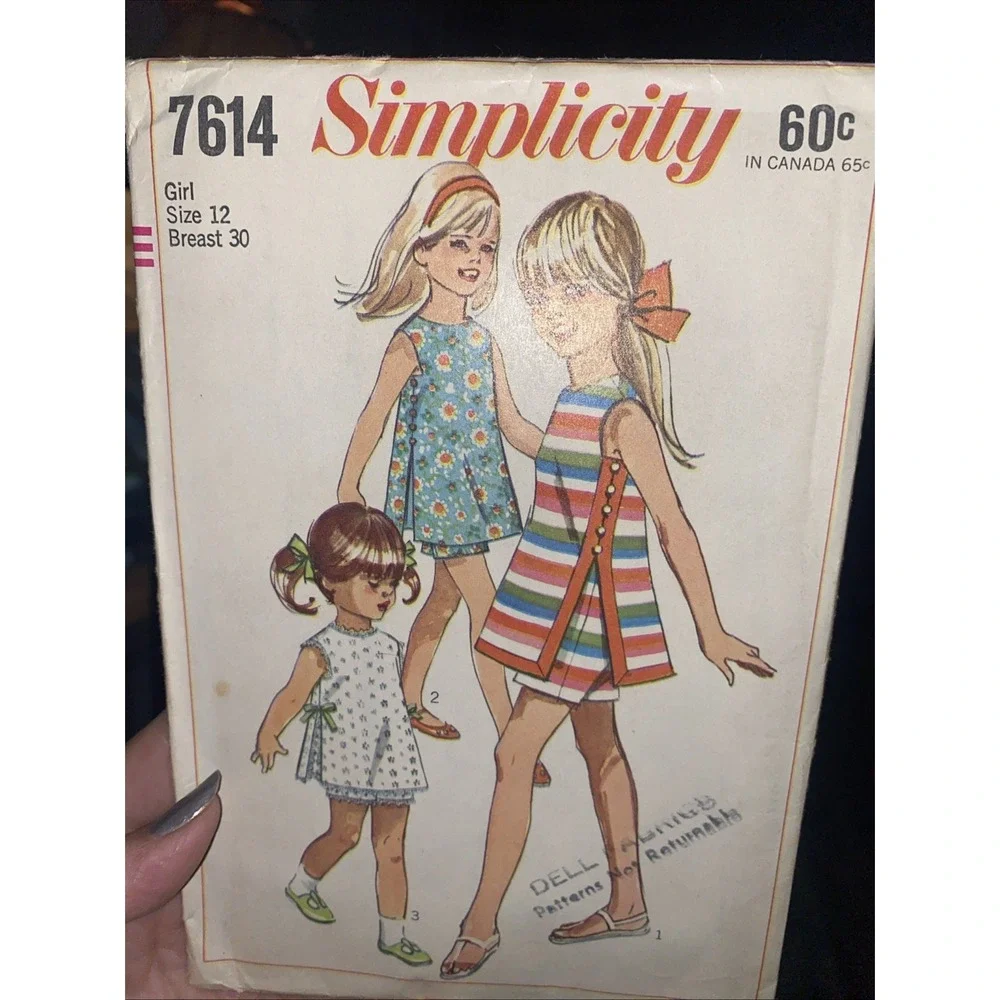 Vintage 1968 Simplicity 7614 Girls Tunic Shorts Sewing Pattern Size 12 Uncut